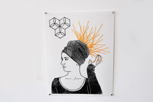  Suki - Untitled. 37cm x 29 cm. Pen, yarn and linocut on archival paper. $120. For sales email info@offthekerb.com.au