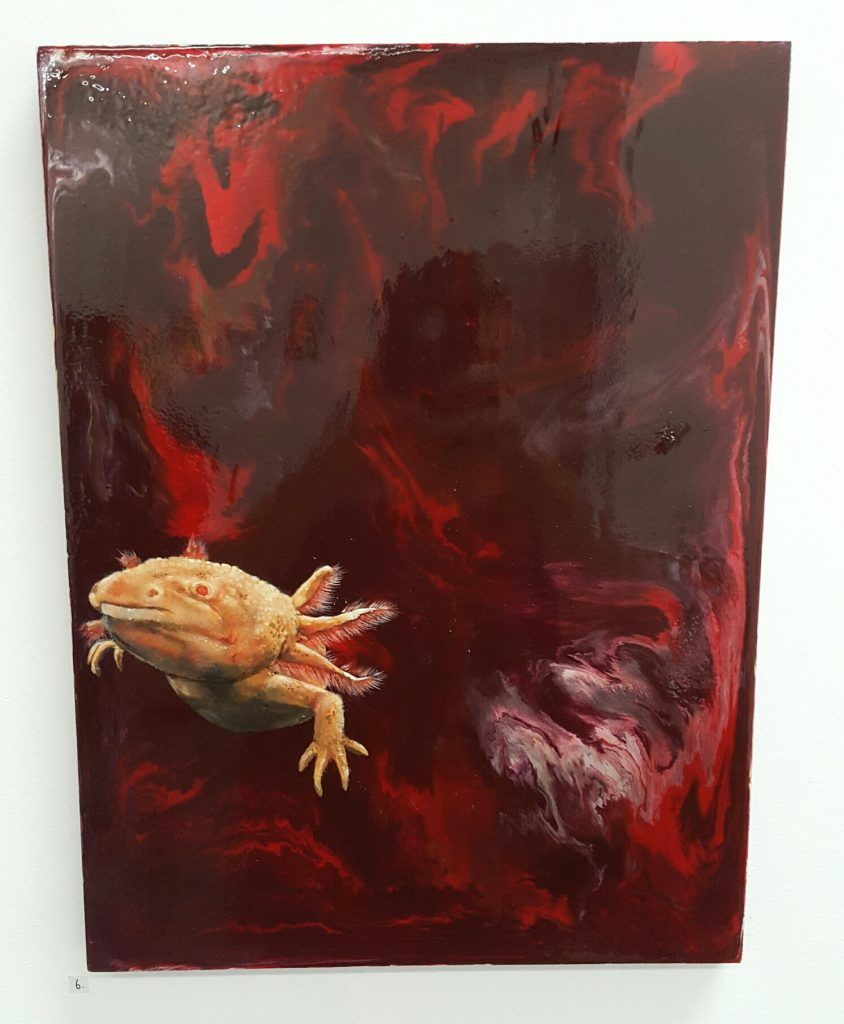 Mupz – ‘Astronomical axolotl’ – acrylic, ink on wood – 30.5cm x 40.5cm - $450